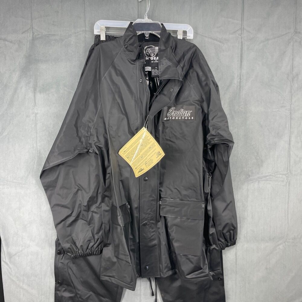 Rain Gear by Indian Motorcycle Jacket & Pants Adult XL Black 3M Scotchlite